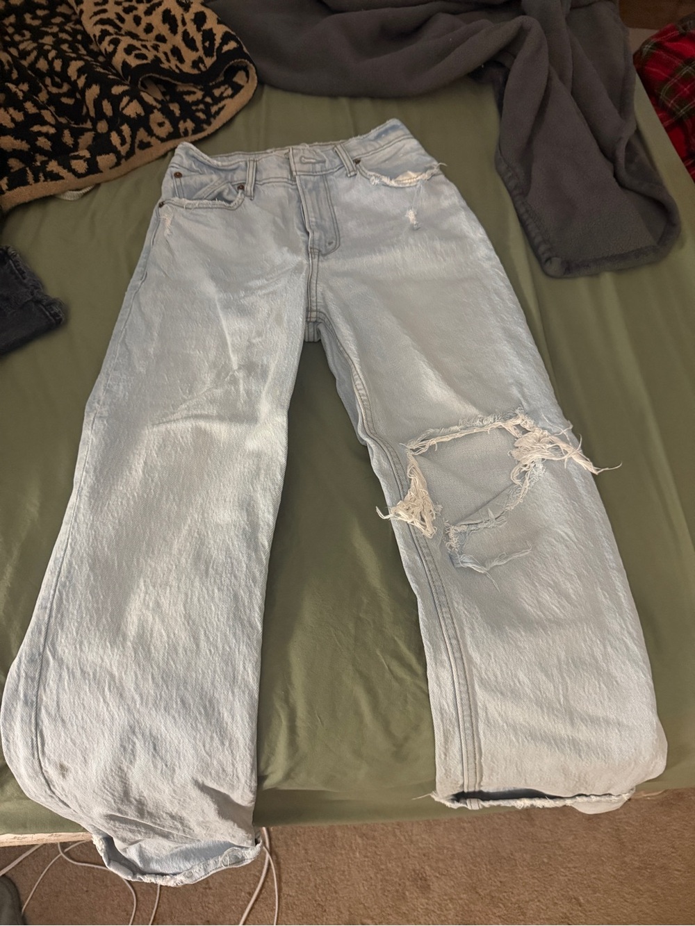 Abercrombie & Fitch Light Blue Distressed Wide-Leg Jeans